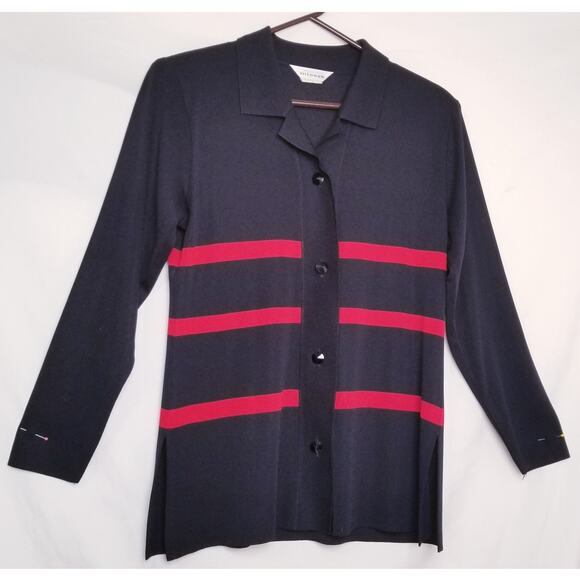 VTG -Exclusively Misook Black & Red Cardigan Button Up Long Sleeves Size S - Picture 1 of 8